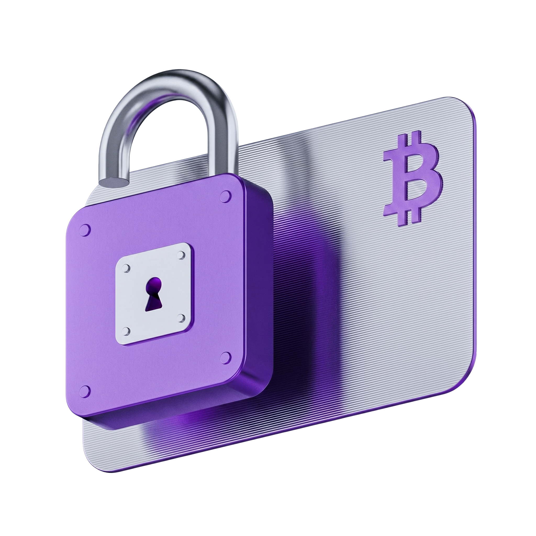 Purple padlock locking a Bitcoin card