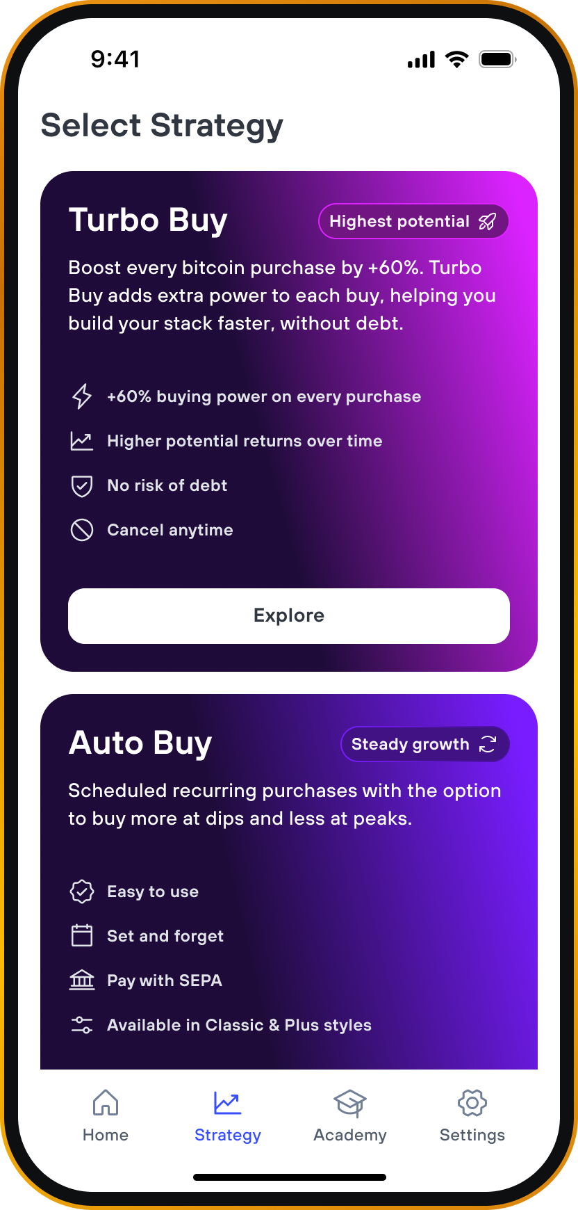 Auto Buy Plus app screen